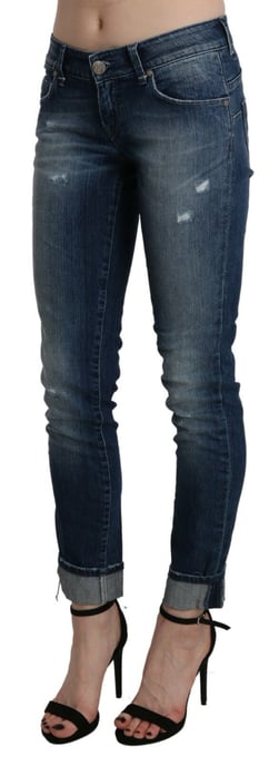 Jeans ajustados de tiro bajo cortos en algodón azul lavado Acht - Image 5