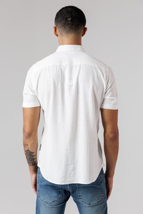White Linen Blend Short Sleeve Chest Pocket Shirt - Image 2