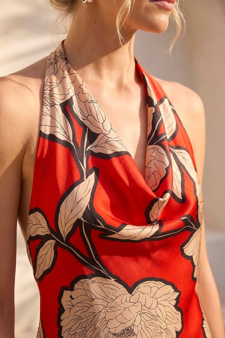 Floral Print Satin Bias Cut Bodycon Dress - Image 4