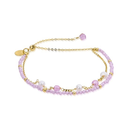 Pulsera Luxenter de Plata de Ley 925 con Cristal Rosa acabada en oro amarillo de 18K - Rius - Image 1