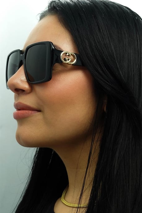 Gucci Cuadrado Mujer Negro con Oro Gris GG1692S - Image 6