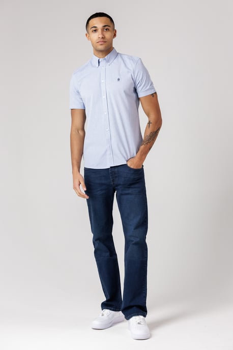 Blue Cotton Short Sleeve Oxford Shirt - Image 4