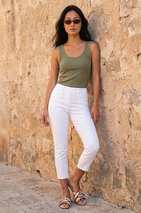 Petite Cropped Stretch Denim Jegging Cotton Capri Jean Leggings - Image 1