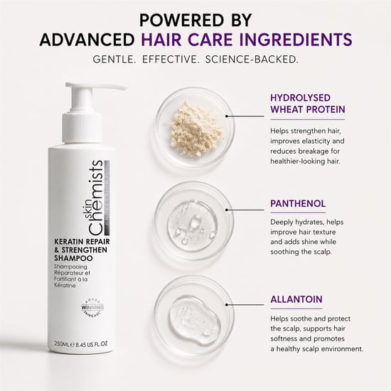 skinChemists Champú reparador y fortalecedor con queratina 250 ml - Image 2