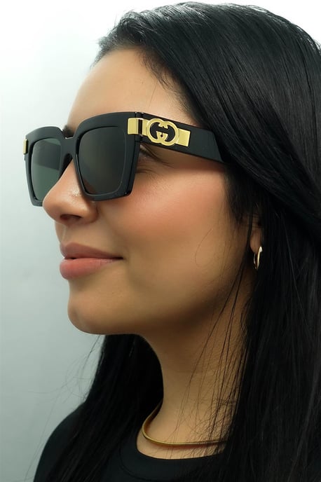Gucci Cuadrado Mujer Negro con Oro Gris GG1689S - Image 6