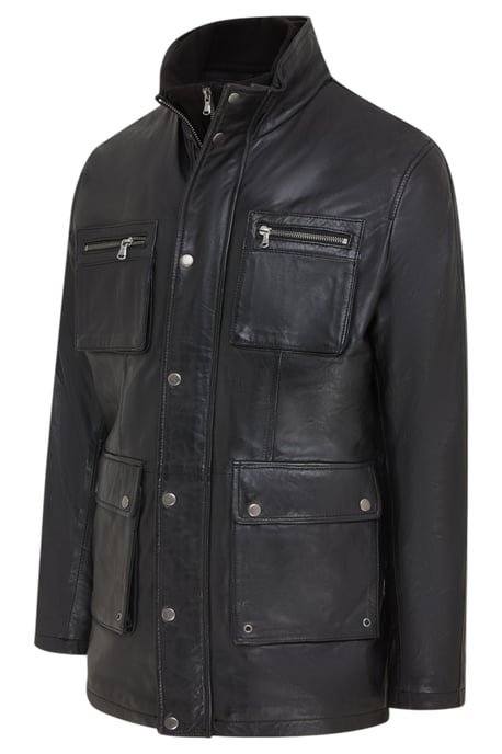 Chaqueta militar de cuero negro para hombre - Abrigo de campo - Image 4