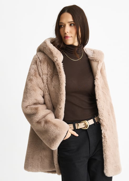 Chaqueta de piel sintética con capucha - Image 3