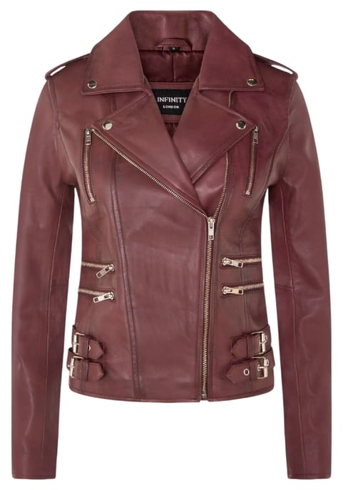 Chaqueta motera Brando de cuero burdeos para mujer - Constantia - Image 2