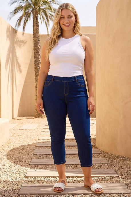 Curve Elastic Waist Cropped Denim Jeggings - Image 1