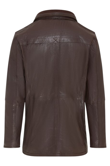 Abrigo de cuero marrón cálido de longitud media para hombre - Colac - Image 6