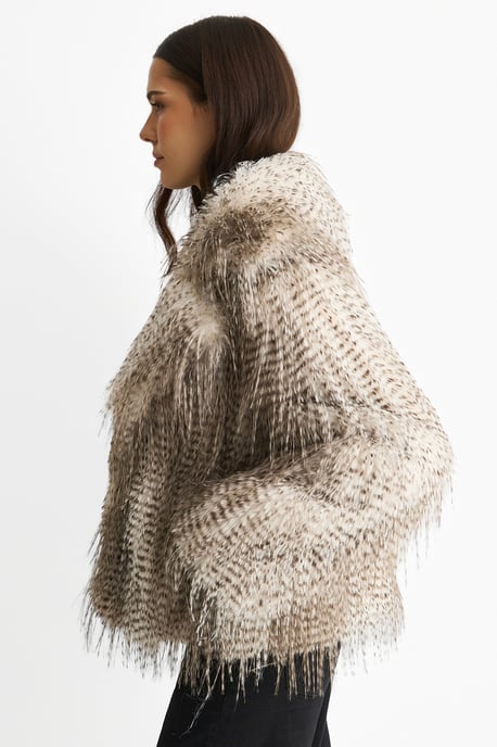 Chaqueta corta de piel sintética de leopardo de las nieves marrón - Image 3