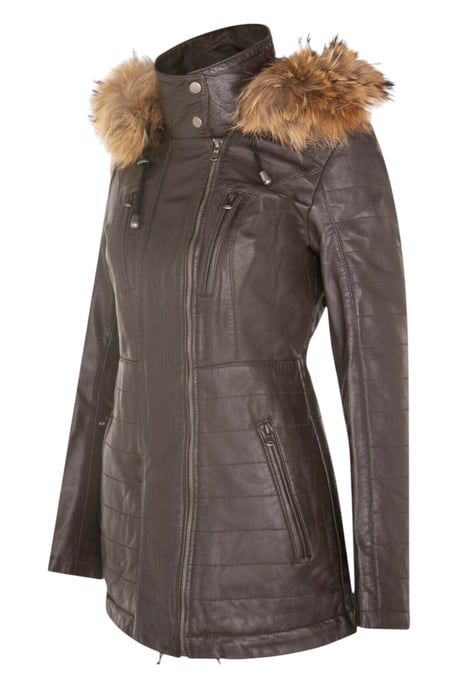Parka de cuero acolchado marrón para mujer - Winton - Image 4