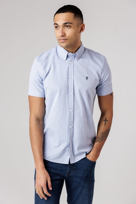 Blue Cotton Short Sleeve Oxford Shirt - Image 1
