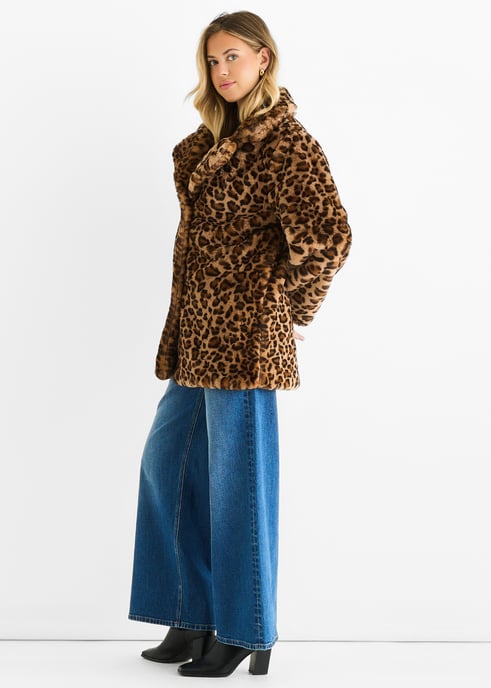 Chaqueta de pelaje de piel sintética de leopardo - Image 3