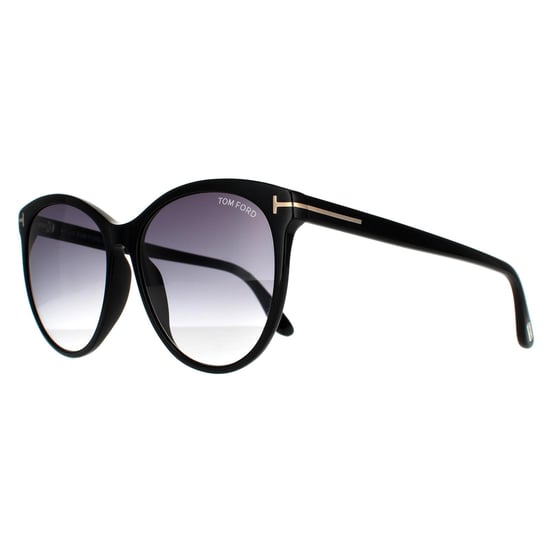 Gafas de sol redondas para mujer Tom Ford en negro brillante y gris humo degradado - Image 2