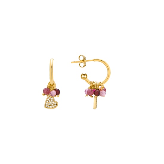 Pendientes Luxenter de Plata de Ley 925 y Cristal Rosa acabados en oro amarillo de 18k - Corazón - Image 1