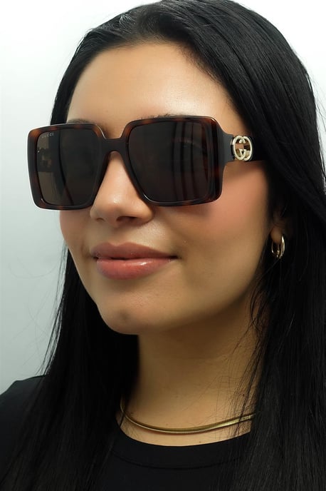 Gucci Square Womens Habana Oscuro con Oro Marrón Oscuro GG1692S - Image 6