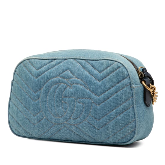 Cruzada Perla Denim Matelassé Gg Marmont Pequeña de Segunda Mano - Image 2