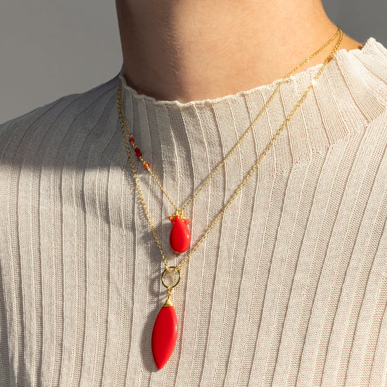 Collar Luxenter, ayom de aleación de metal y coral acabado baño oro 18K - Image 3