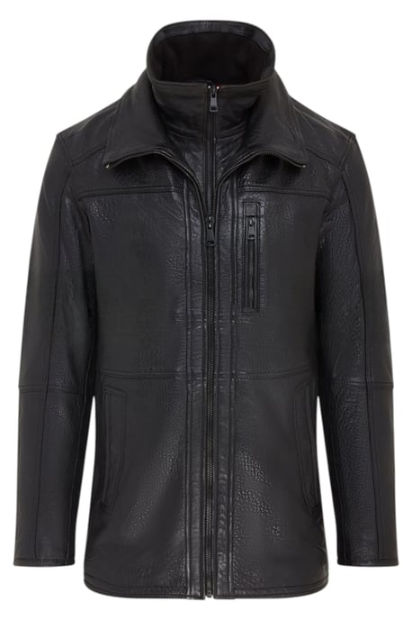 Abrigo de motociclista de cuero negro cálido de longitud media para hombre - Colac - Image 2