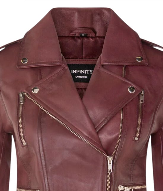 Chaqueta motera Brando de cuero burdeos para mujer - Constantia - Image 6