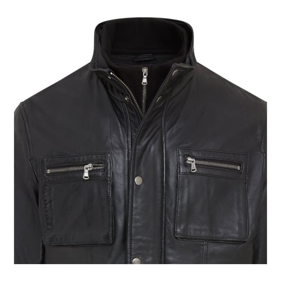 Chaqueta militar de cuero negro para hombre - Abrigo de campo - Image 6