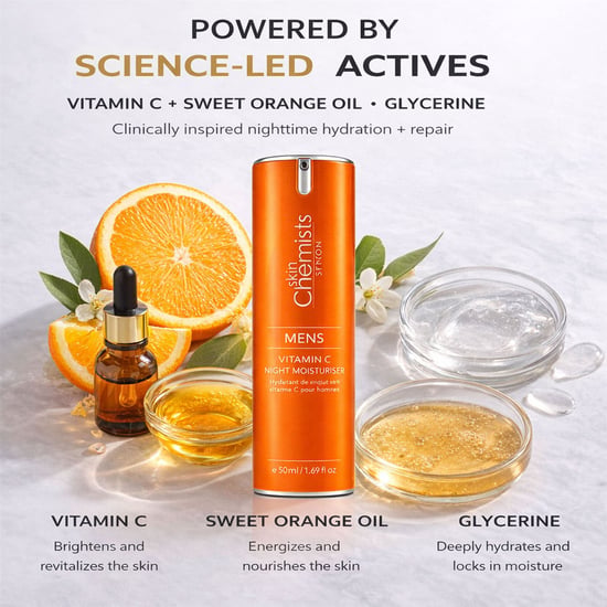 skinChemists Crema hidratante de noche antiedad con vitamina C para hombre, 50 ml. - Image 3