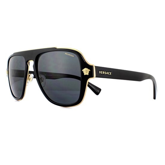 Gafas de sol polarizadas para hombre Aviador de Versace en negro y gris - Image 2