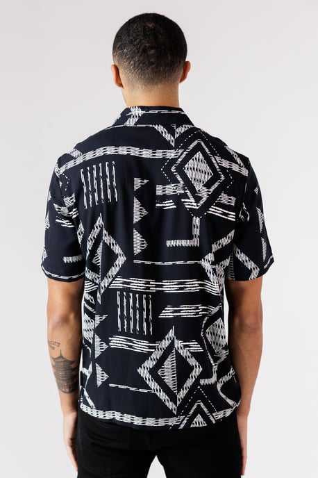 Black Tribal Print Short Sleeve Shirt - Image 2
