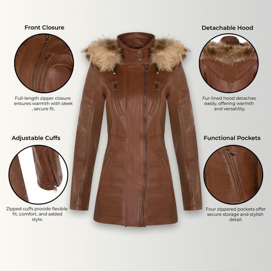 Parka de cuero acolchado color canela para mujer - Winton - Image 3