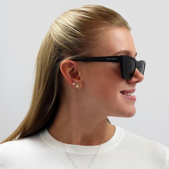 Gafas de sol de mujeres Saint Laurent Cat Eye negras y grises - Image 5