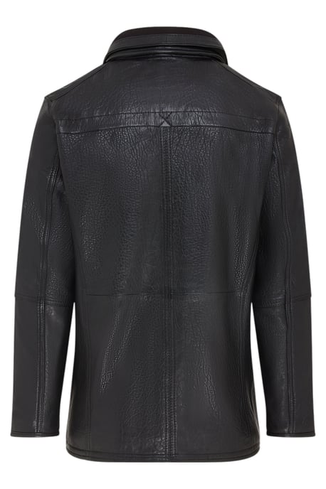 Abrigo de motociclista de cuero negro cálido de longitud media para hombre - Colac - Image 6