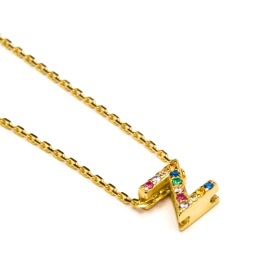 Collar Luxenter alphabet de plata de ley 925 y circonita multicolor con acabado en baño de oro amarillo de 18 quilates - Image 3