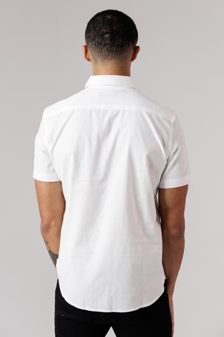 White Cotton Short Sleeve Oxford Shirt - Image 2