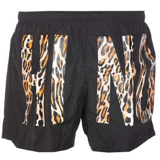 Moschino shorts de baño cortos negros con logo y estampado de leopardo - Image 2