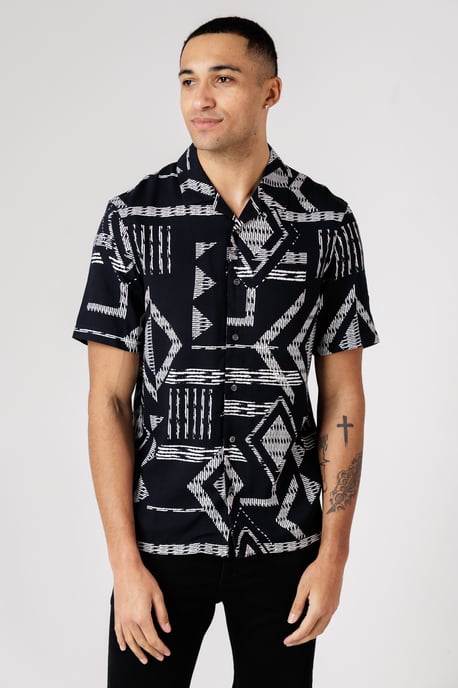 Black Tribal Print Short Sleeve Shirt - Image 1