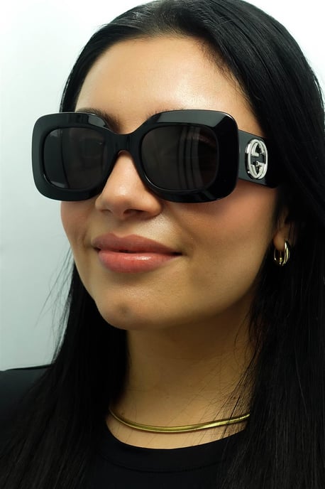 Gucci Cuadrado Mujer Negro con Gris Plata GG1695S - Image 5
