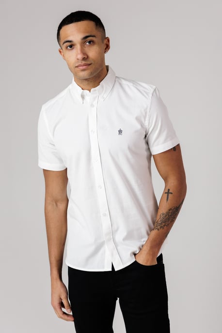 White Cotton Short Sleeve Oxford Shirt - Image 1