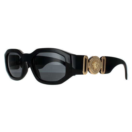 Gafas de sol unisex rectangulares Versace negras y gris oscuro - Image 2