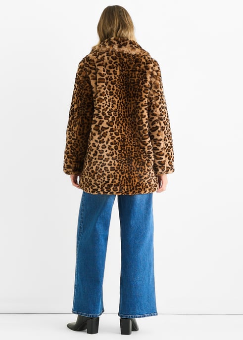 Chaqueta de pelaje de piel sintética de leopardo - Image 4