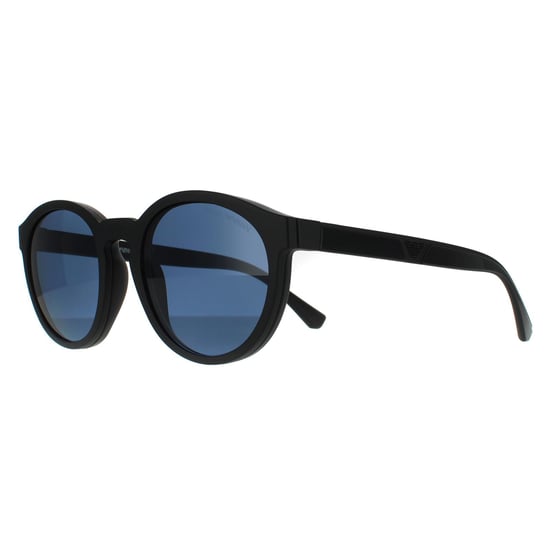 Gafas de sol Emporio Armani redondas para hombres en negro mate con clip de sol transparente - Image 6