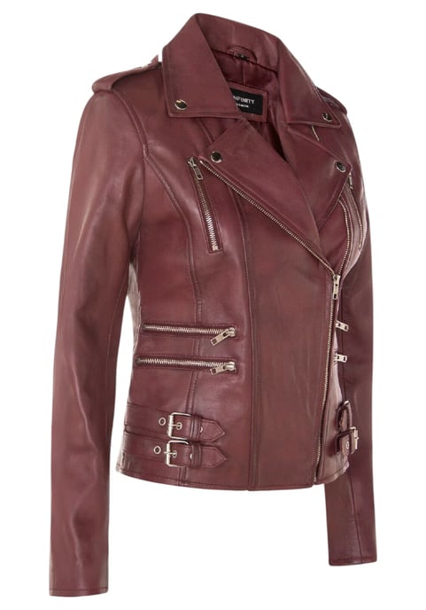 Chaqueta motera Brando de cuero burdeos para mujer - Constantia - Image 4