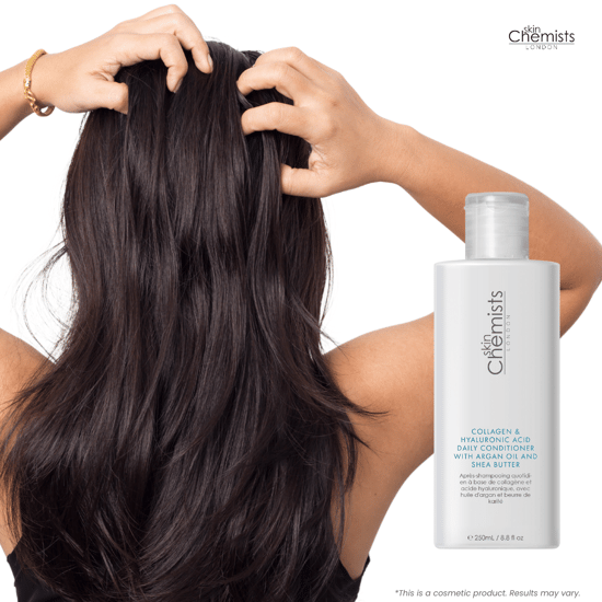 skinChemists Acondicionador diario con colágeno y ácido hialurónico, aceite de argán y manteca de karité, 250 ml. - Image 4