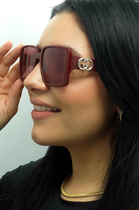 Gucci Cuadrado Mujer Borgoña con Plata Rojo con Espejo Plata GG1692S - Image 6