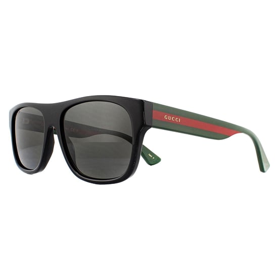 Gafas de sol polarizadas grises para hombre Gucci Rectangle negras con franjas verdes y rojas - Image 2