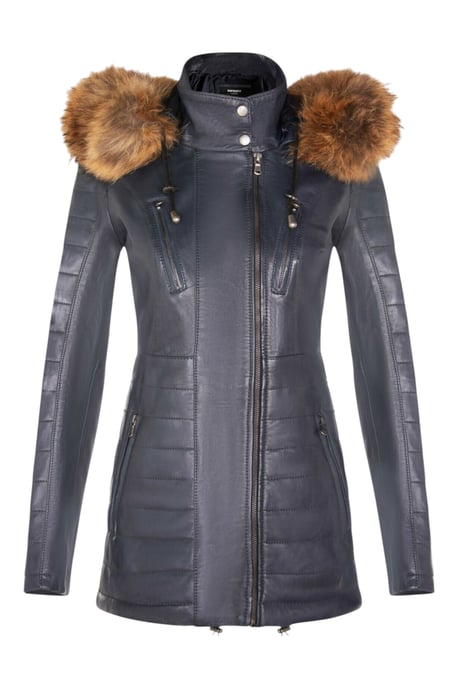 Parka de cuero acolchada azul para mujer - Winton - Image 1