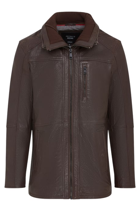 Abrigo de cuero marrón cálido de longitud media para hombre - Colac - Image 4