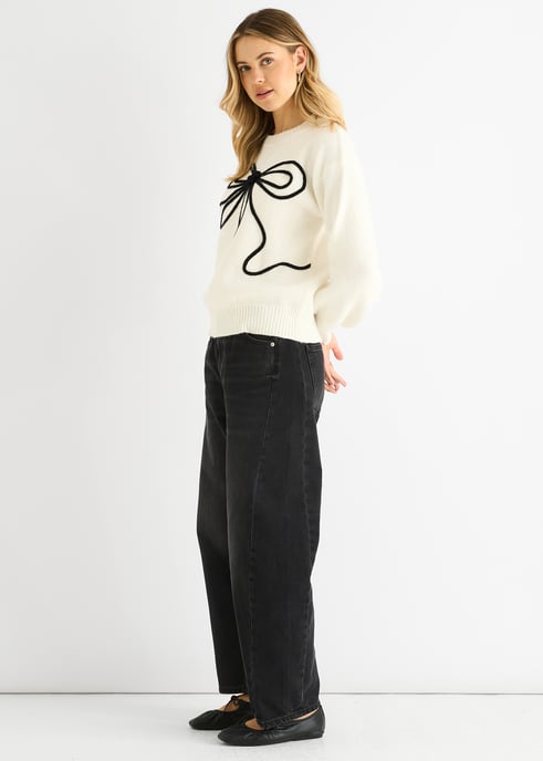 Crema Contraste Moño patrón de gran tamaño Jumper - Image 3