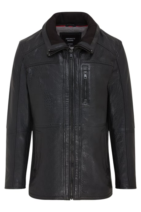 Abrigo de motociclista de cuero negro cálido de longitud media para hombre - Colac - Image 4