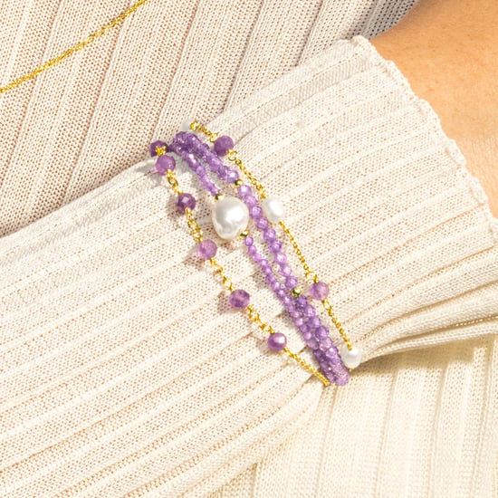 Pulsera Luxenter, athat de aleación de metal y circonita amatista acabado baño oro 18K - Image 3